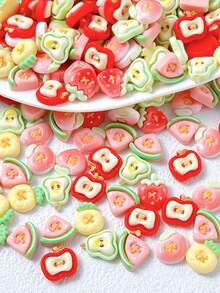 20Pcs Random Mixed Cartoon Nail Charms 3D Cute Resin Imitation Fruits: Pear, Peach, Strawberry, Apple, Pineapple, Watermelon Suitable For Summer Nail Art Accessories DIY - Multicolor - View 1