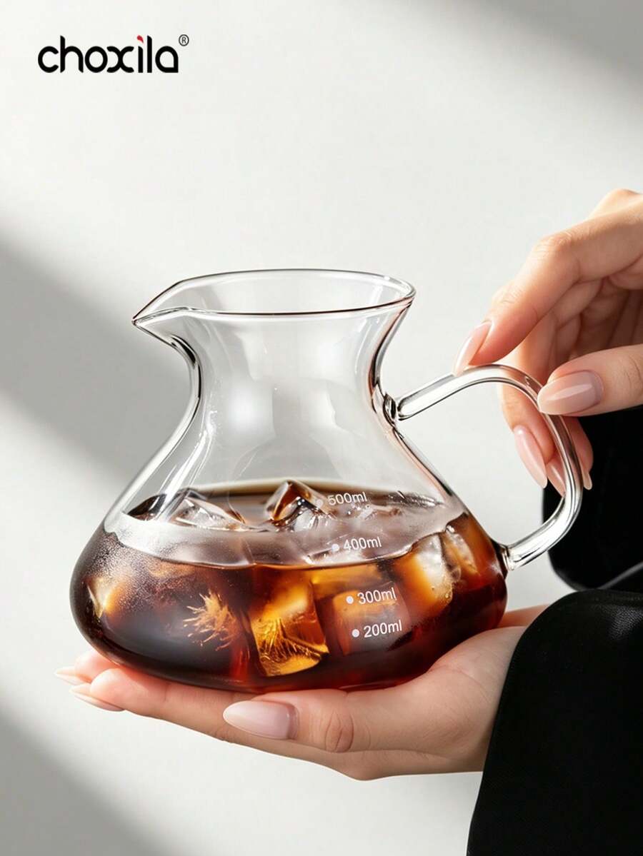 choxila 1pc 650ml Borosilicate Glass Coffee Server With Scale And Handle, Suitable For Pour Over Coffee - 650ml - View 1