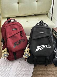Letter Print Backpack For Teens, Large Capacity Lightweight School Bag, Unisex Campus Bookbag For Middle High School College Students, Casual Daypack - A - View 8