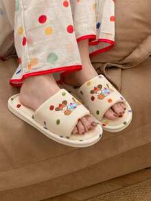 XIXITIAO Color Dot Dog Pattern Slippers, Unisex Casual Home Floor Shoes, All Season Soft Sole Breathable Sweat-Absorbent Cute Indoor Slides - Milky Apricot Color - View 4