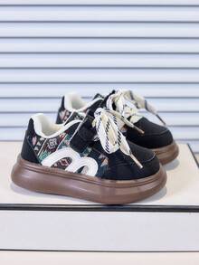 New Kids' Retro Skate Shoes, Spring New Boys' And Girls' Soft Sole Breathable Canvas Shoes, Patchwork Hook And Loop Non-Slip Casual Sports Shoes - Black - View 4