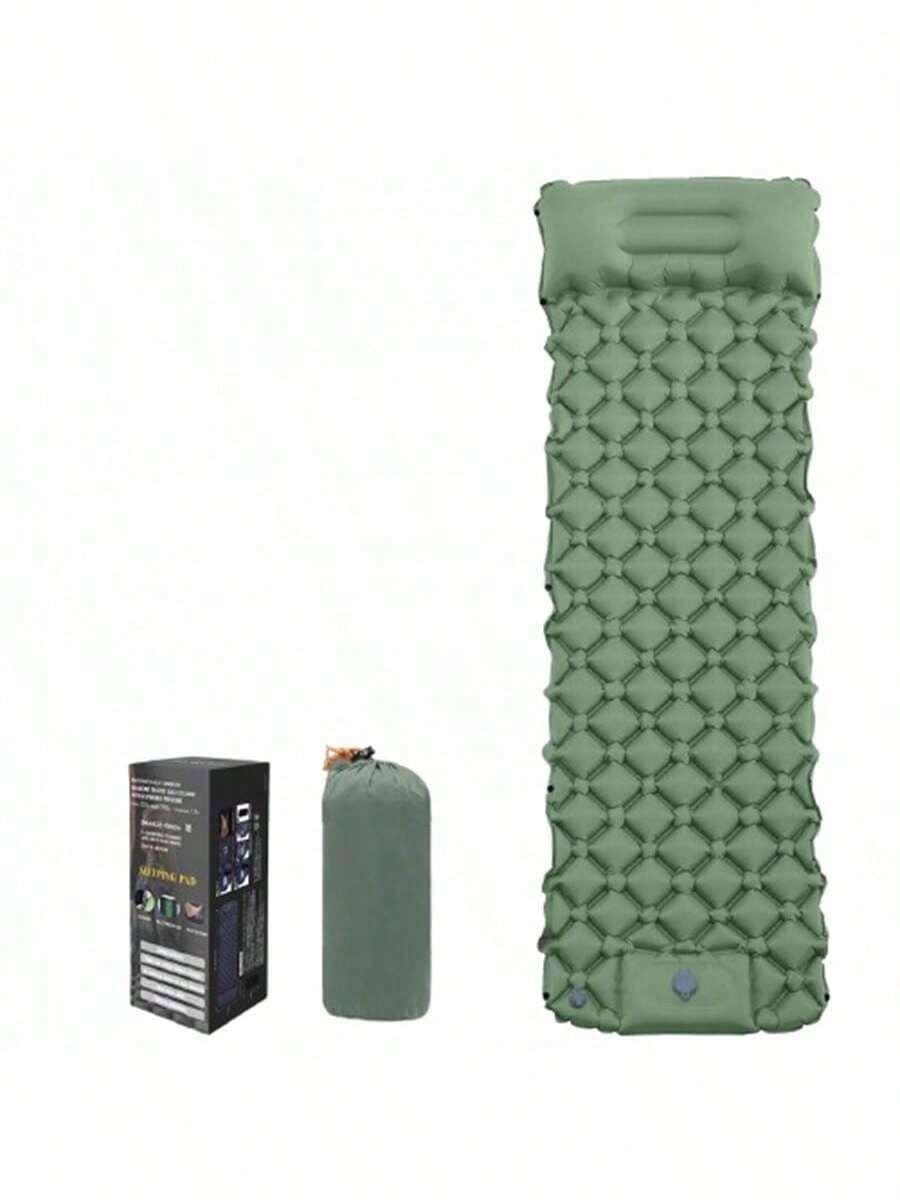 1pc Outdoor Single-Person Inflatable Pad TPU Ultralight Portable Camping Sleeping Mat Moisture-Proof Ground Mat, Pressure Activated - Green - View 1