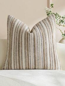 1/2 Stücke strukturierte Chenille Kissenbezüge 18x18 Zoll, weiche dekorative Kissenbezüge mit Streifenmuster für Sofa, Kissenbezüge, geeignet für Sofa, Schlafzimmer, Wohnzimmer, Ausstellungsraum, alle Jahreszeiten - Beige - Übersicht 4
