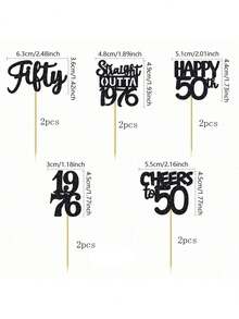 10/20 piezas Adornos para cupcakes de cumpleaños 50 con brillo negro | "50 años, celebrando el nacimiento en 1976 50º" Decoraciones para fiesta de hitos | Adornos para pasteles de postre de aniversario 50 unisex - Multicolor - Ver 5