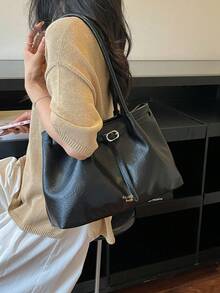 跨境歐美高端復古女款 2026 新款大容量托特包 通勤百褶單肩腋下包 - 黑色 - 查看 7