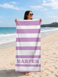 Customizable Personalized Text Macaron Striped Beach Towel - Soft, Quick-Drying, Portable, Essential For Autumn Beach Vacation, Ideal Gift For Graduation Trip, Back To School Season, Also Suitable For Beauty Salon, Hotel, Sports Venue, Home Decor, Skincare And More - Horizontal Striped Beach Towel - View 9