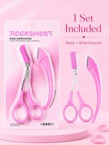ROCK SWEET Heart-Shaped Eyebrow Comb Grooming Set, Dual-Head Eyebrow Trimming Scissors And Comb, Eyebrow Grooming, Beginner Tools - Hot Pink - View 3