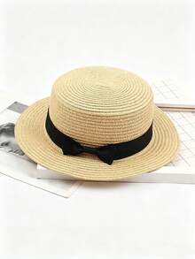 1pc Bohemian French Style Raffia Bow Straw Hat, Women's Summer Beach Sun Protection Panama Hat - Multicolor - View 4