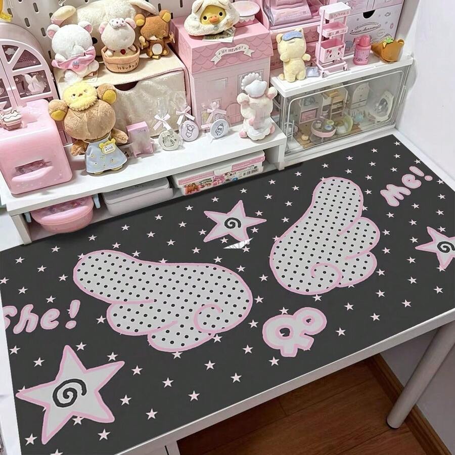 Korean Ins Japanese Anime Full Screen Floral Pink Rabbit Bear Horse Lace Y2K Girl PU Leather Mouse Pad, Office Study Desk Waterproof Tablecloth, Computer Keyboard Gaming Mouse Pad Desk Mat - View 1