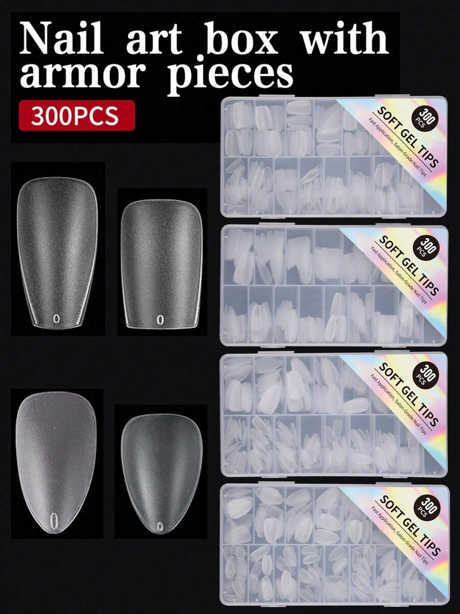 pinpai 1 Box Of 300pcs Square Nails, Ballet Nails, Almond Nails,Press-On Nailsweet And Cute, Essential For Summer And Autumn, Suitable For Daily, Travel, Party,Suitable For Women & Girls Great Gift For Ladies Nails - Clear - View 1