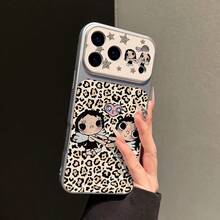 1pc Leopard Print Double Angel Big Eye Girl Phone Case, Compatible With IPhone 17, 16, 15, 14, 13, Silver Pink Heart Pattern Retro Cartoon Gothic Style Cute Anti-Drop Hard Shell Protective Cover - Black - View 3