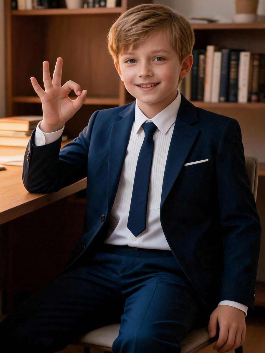 4件組男童套裝,幼兒燕尾服正式穿著,花童套裝,婚禮西裝外套、長褲、襯衫、領帶,正式西裝,海軍藍,適合生日、婚禮、畢業典禮、婚禮賓客、花童及其他場合,尺寸 4-16 歲 - 藏蓝色 - 查看 1