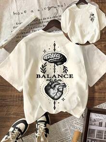 Plus Size Brain Heart Balance Art, Mental Health Graphic T-Shirt, Summer For Women, Casual Round Neck Short Sleeve T-Shirt - Khaki - View 1