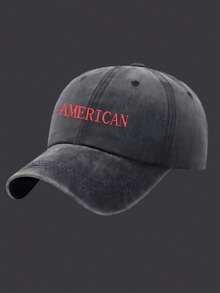 1件水洗棒球帽,印有「AMERICAN」圖案,可調節戶外防曬休閒帽,適合春季、秋季日常搭配旅行帽 - 彩色 - 查看 11