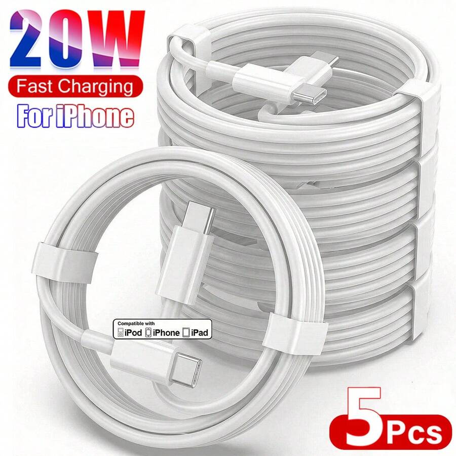 1/3/5入 Type-C 轉 USB-C 快充傳輸線 100cm/3.3FT 充電線 Type-C 數據線 充電轉接線，相容 iPhone 17/16/15 系列、S26/25 系列 - 白色 - 查看 1