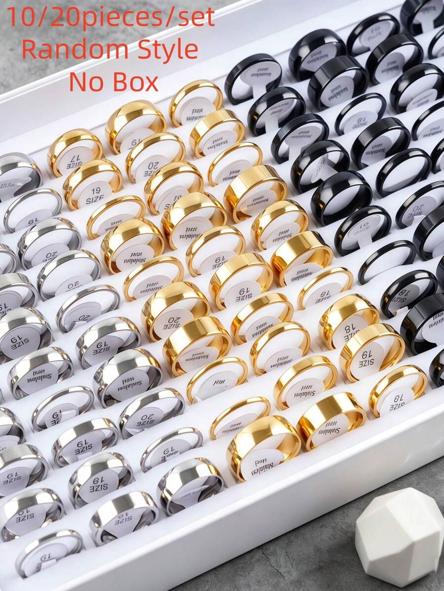 10/20pcs/Lot Classic Fashion Exquisite Stainless Steel Women's Rings, Striped Oil-Drip Style, Random Designs, Casual Party Gift, Daily Wear Jewelry
