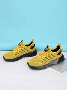 Men's Casual Fashion Breathable Running Shoes, Outdoor Sports Jogging Shoes, Comfortable Breathable Travel Shoes, Men's Road Running Shoes, Lightweight Casual Walking Shoes - Yellow - View 6