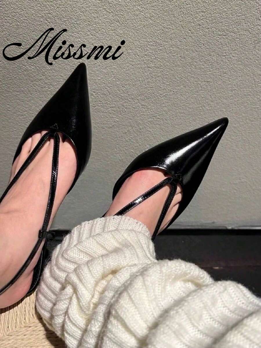 Women's Pointed Toe Sandals - Comfortable Low Heel Summer PU Upper With Rubber Sole, Versatile Black Casual And Formal Shoes, Thick Sole Design, Elegant Style, Durable And Lightweight, Office Wear