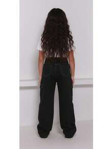 Wide Leg Youth Cargo Pants - Blanco y Negro - Ver 2