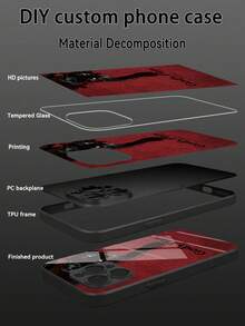 1 Stück anpassbare Handyhülle aus gehärtetem Glas mit individuellem Text, kräftigem rotem Hintergrund und ausdrucksstarkem Design, kompatibel mit iPhone 17 ProMax/17Air/15/16Pro/14 Plus/13 Pro/12 Pro Max/11/Xs Max/8/7/6 Plus/S24 Ultra/S25 Ultra/A12/NOTE13/14/K40/11, hochwertig, modisch, Business-Stil, personalisiert, perfektes Geschenk für Familie, Kollegen und Freunde - Schwarz - Übersicht 5