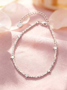 1pc S925 Sterling Silver Korean Style Ins Gentle Broken Silver Star Bracelet, Minimalist Elegant Cool Elegant Niche Exquisite Personalized Sweet Cute Hand Jewelry, Versatile Fashion Gift For Daily Commute, Gathering, Party - Star - View 7