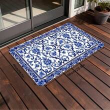 1pc Kitchen Rugs With Blue And White Floral Scroll Pattern, Multiple Specifications Available, Decorative And Functional For Kitchen, Bedroom, Living Room, Dining Room, Bathroom Entry, Ideal As Housewarming, Holiday, Birthday Gift - Multicolor - View 3