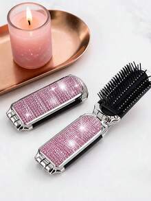 Shiny Rhinestone Folding Comb, Makeup Mirror Comb, Air Cushion Massage Comb, Luxury Mini Hairbrush With Mirror, Women's Portable Pocket Styling Comb, Hair Salon Hair Care Travel Essential, Suitable For Family, Friends And Loved Ones, Ideal Birthday Gift, Holiday Gift, Party Gift, Teacher Gift, Wedding Gift, Back To School Gift - Multicolor - View 5