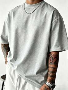[Plus Size Men's] 1pc Plus Size Men's Fashion Skull Print Crew Neck Short Sleeve T-Shirt, Summer Style, Plus Size Fit, Caution For Petite Body Types, Size Recommendation In Main Image, Please Check Before Ordering - Grey - View 2