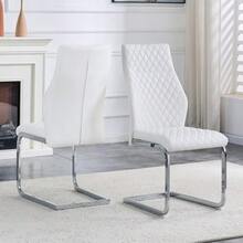 [Set Of 2] Dining Chair In White Diamond Pattern: High Backrest + Comfortable Seat Cushion, Silver-Colored Metal Frame, Non-Slip And Durable, Suitable For Restaurants Etc. - 白色+銀色 - 查看 1