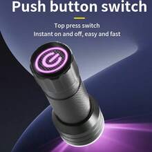 1pc Black Aluminum Alloy Light Flashlight, Ultraviolet Detector Torch Aluminum Handheld Light For Pet Stain Money ID Inspection Scorpion Finder Use - Black - View 3