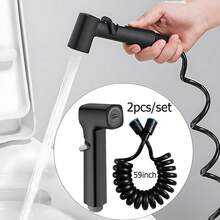 Tatukiko 2pcs Matte Black Handheld Bidet Sprayer Set, 59 Inch Extendable Flexible Spring Hose High Pressure Toilet Sprayer, Multi-Function Bathroom Handheld Sprayer, Suitable For Toilet Cleaning, Pet Bathing, Floor Cleaning - 2pcs/set - View 8