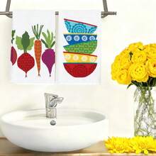 2/4/6Pcs,Vintage Folk Style Kitchen Hand Towels, Carrot Beet Tomato Rooster Cookware Pattern Quick Dry Reusable Cleaning Towels For Cooking Baking Home Decoration,Kitchen Accessories. - Multicolor - View 9