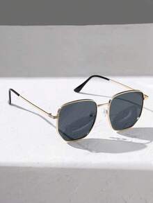 Geometric Frame Black Grey Tea Tone Fashion Glasses - Tea + Tea + Ash - View 2