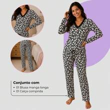 Pijama Livia Feminino Suede Elegante Macio Confortável Luxuoso Manga Longa Inverno Moda Feminina - Sortida - Visão 2