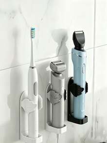 2pcs (Black/White) No-Drill Wall-Mounted Razor Hooks, Electric Razor Wall-Mounted Toothbrush Holder, Space-Saving Storage Rack, Durable Plastic Material, Sturdy Structure, Can Hang Razors, Toothbrushes And Various Accessories, 2 Styles, Multiple Colors Available - A - View 2