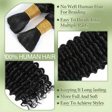 2 Bundel 100g Rambut Ekstensi Manusia Asli Gelombang Dalam Longgar, Rambut Perawan Brasil untuk Kepang, Hitam Alami (18 Inci) - S1 - View 10
