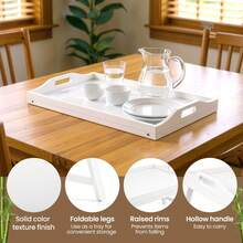 Bamboo Bed Tray Table Foldable Breakfast Tray With Handles Laptop Lap Desk - White - View 3