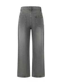 New Fashionable Vintage Wide Leg Jeans For Women, Mid-Waist Loose Flattering Straight Leg Denim Pants, Versatile All Season Casual Spring - Light Grey - View 8
