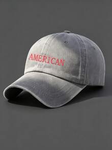 1件水洗棒球帽,印有「AMERICAN」圖案,可調節戶外防曬休閒帽,適合春季、秋季日常搭配旅行帽 - 彩色 - 查看 4