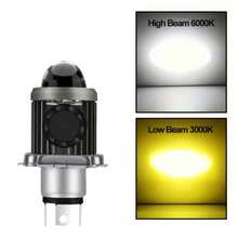 Faro LED para motocicleta Heyword, 1 pieza, interfaz H4, luz alta/baja de doble color, adecuado para faros de motocicleta, interfaz BA20D para scooter, batería no incluida - Blanco + Amarillo - Ver 8