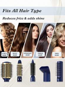 CRASTS Set Sikat Pengering Rambut 5-in-1: Sisir Pelurus Rambut, Sisir Pengeriting, Alat Penata Rambut Serbaguna untuk Pelurus & Pengeriting, Tidak Merusak Rambut, Dilengkapi Jepit Rambut dan Nosel Konsentrator. - Royal Blue - View 5