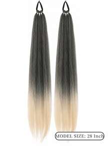 2Pcs 28 Inch Long Straight Synthetic Braided Ponytail Wig With Elastic Band For Women Daily Wear - Multicolor - View 3