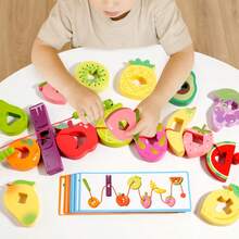 1 Set Wooden Fruit Lacing Toy, Multiple Fruit Shapes With Lacing Cards, Fine Motor Skills And Concentration Early Education Game For Babies - Multicolor - View 4