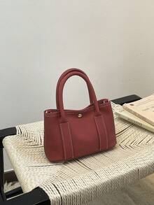 1 Solid Color Women's PU Fabric Handbag, A Fashionable, Multifunctional, And Elegant Handbag Suitable For Women's Daily Use, Commuting, Travel - Red - View 5