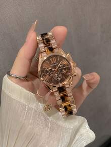 Damen-Quarzuhr, modische Drei-Zeiger-Analog-Quarzuhr, roségoldenes Stahlarmband mit rotem Zifferblatt, elegante lässige Damenuhr, luxuriöse Uhr für den täglichen Gebrauch, Geburtstags- und Feiertagsgeschenk - Roségold - Übersicht 1