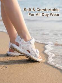 Sandalias deportivas cerradas para niñas, con estampado de mariposa, cierre de gancho y bucle, suela gruesa antideslizante y transpirable, adecuadas para playa, escuela y actividades al aire libre en verano - Blanco - Ver 10