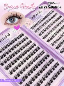 Rikuaild 220pcs C Curl Anime Style Self-Adhesive Cluster False Eyelashes Book, Glue-Free, Large Capacity, Suitable For Beginners, Easy To Carry, Cartoon Natural Single Cluster Eyelashes, DIY Eyelash Extensions, Pre-Glued Cluster Eyelashes - C - View 4
