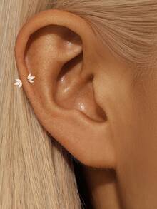 EleRunis 1PC 925 Sterling Silver Dainty Flower Rook Earlobe Double Half Huggie Cartilage Helix Piercing Fine Jewelry For Daily Wear Wedding Party Valentine's - Gold - View 3
