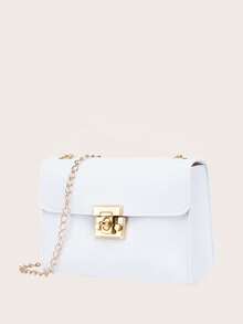 1pc Girls' Popular Classic Chain Crossbody Bag, Fashionable Small Square Shoulder Bag, Suitable For Shopping, Commuting, Ideal Gift Choice - White - View 3