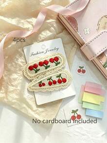 4pcs Cute Hair Clips Set With Strawberry And Cherry Design, Perfect For School Reunions, Social Events, Travel, Outdoor Photography, And As Hair Accessories, Back To School Essential - Multicolor - View 10